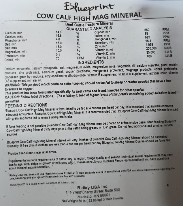 BLUEPRINT COW CALF MINERAL HIGH MAG (50LB)