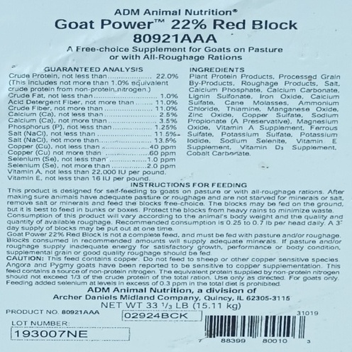 ADM GOAT POWER RED BLOCK 22% (33.3LB)