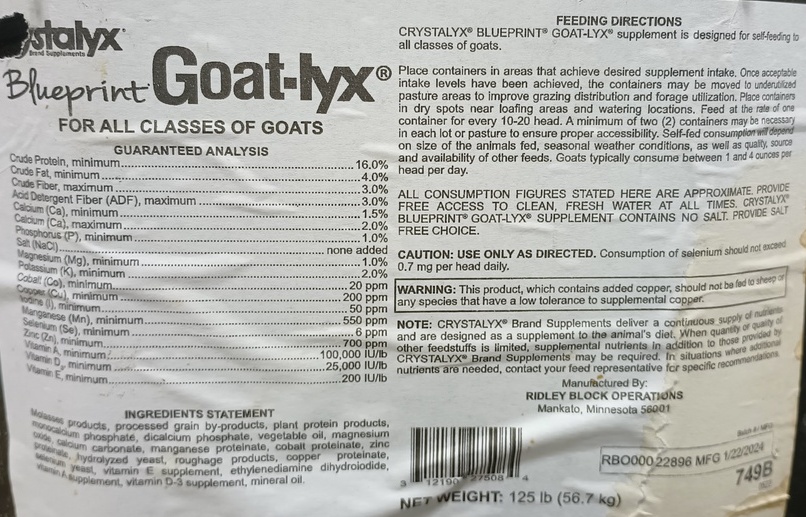 CRYSTALYX BLUEPRINT GOAT-LYX 16% (125LB)