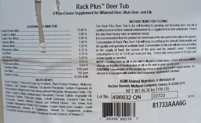 ADM RACK PLUS DEER TUB 19% (100LB)