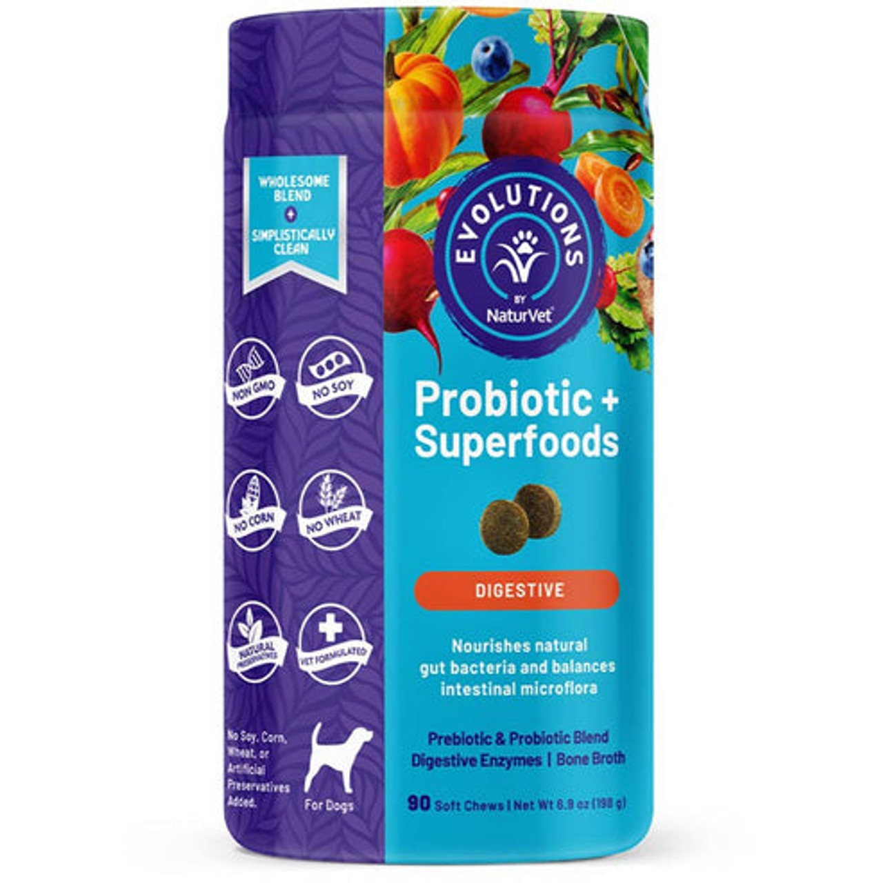 NATURVET EVOLUTIONS PROBIOTIC + SUPERFOODS DIGESTIVE (90CT)