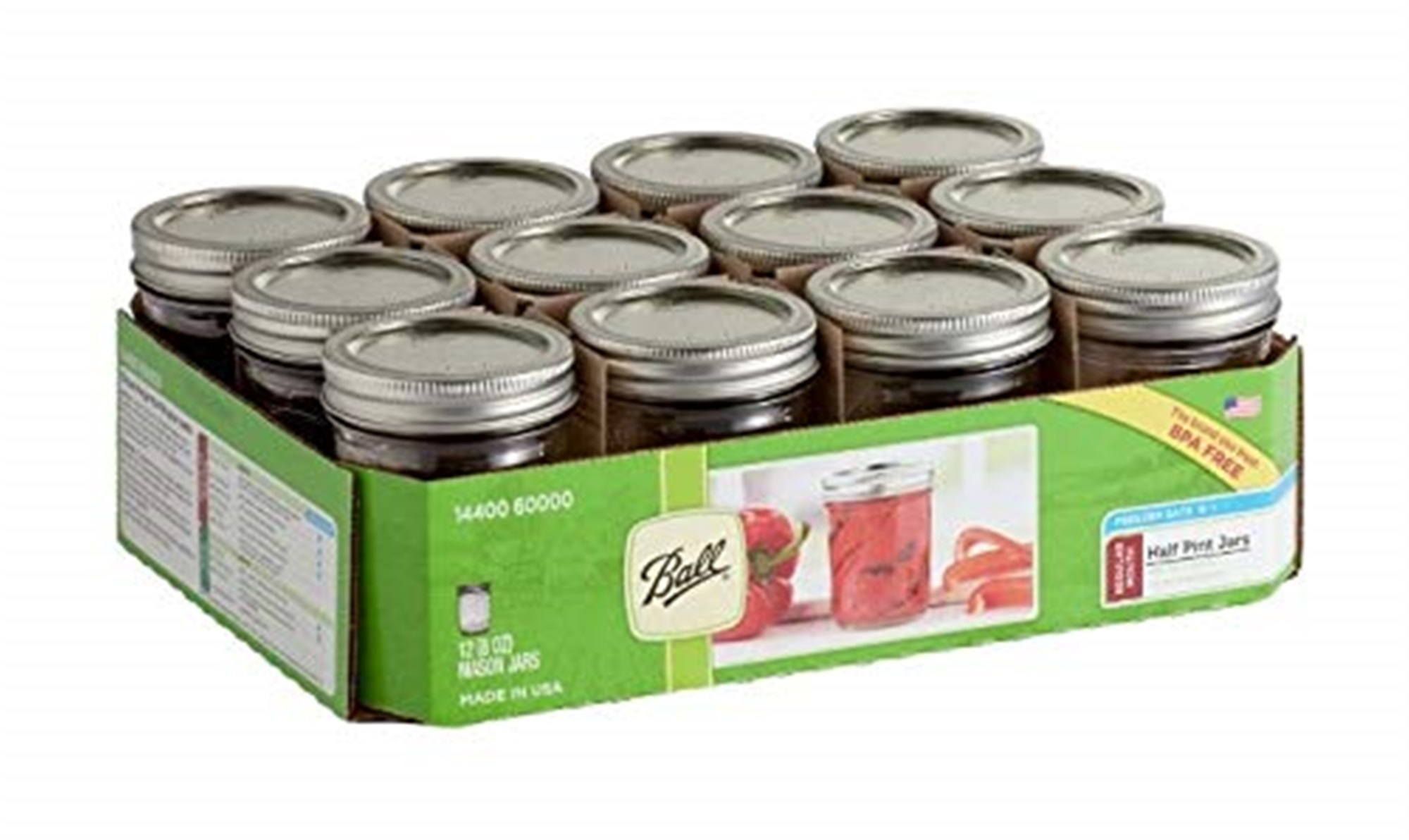 BALL REGULAR MOUTH 1/2 PINT MASON JARS (12CT)