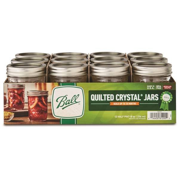 BALL REGULAR MOUTH 8OZ QUILTED CRYSTAL JARS (12CT)