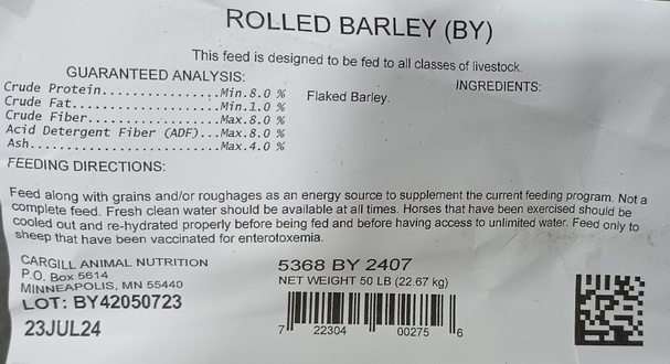 ROLLED BARLEY - FEED GRADE (50LB)