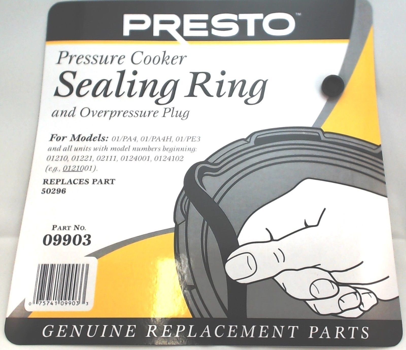 PRESTO PRESSURE COOKER SEALING RING W/ OVERPRESSURE PLUG (09903)