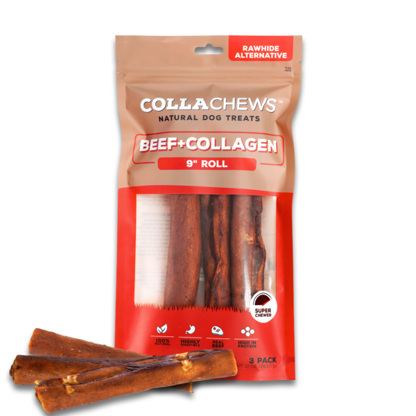 COLLACHEWS 9" BEEF+COLLAGEN ROLL (3CT)