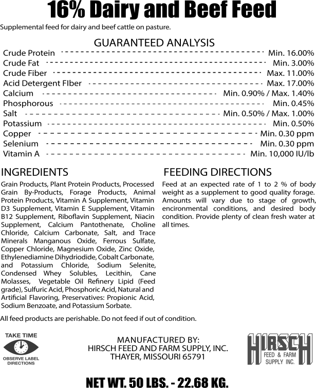 HIRSCH DAIRY FEED 16% (50LB)