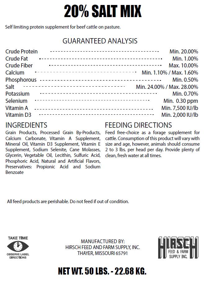 HIRSCH SALT MIX 20% (50LB)